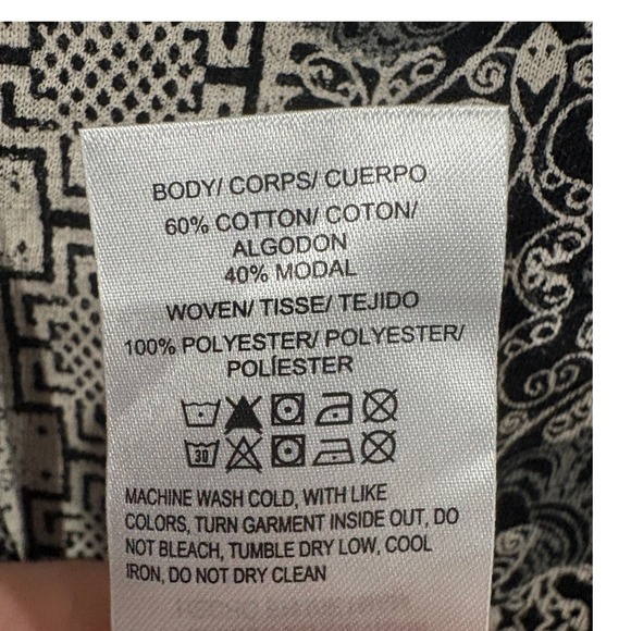 Lucky Brand Black Gray Printed Flutter Sleeve V-Neck Mixed Media Top Medium - Picture 4 of 4